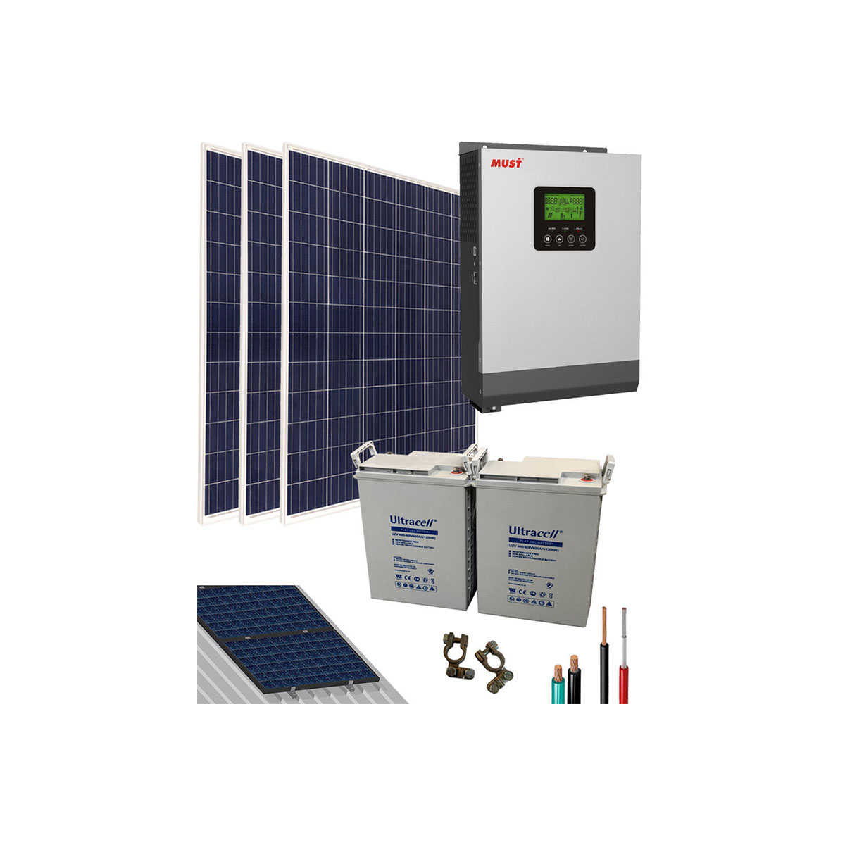 Kit Solar Fotovoltaico Aislada 1000W 12V 3000Whdia – Paneles